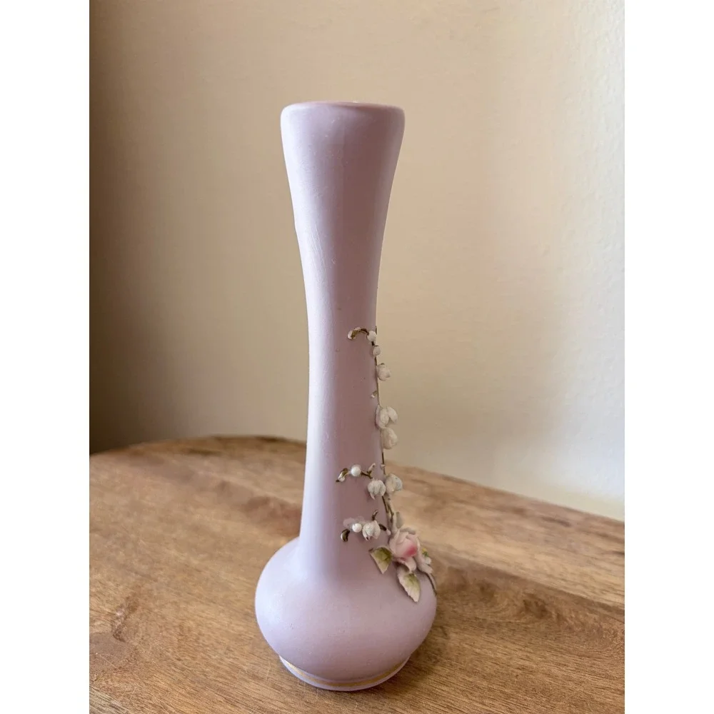 Lefton Lavender Porcelain Bud Vase 3D Floral Lily of the Valley 2942 Japan AS IS